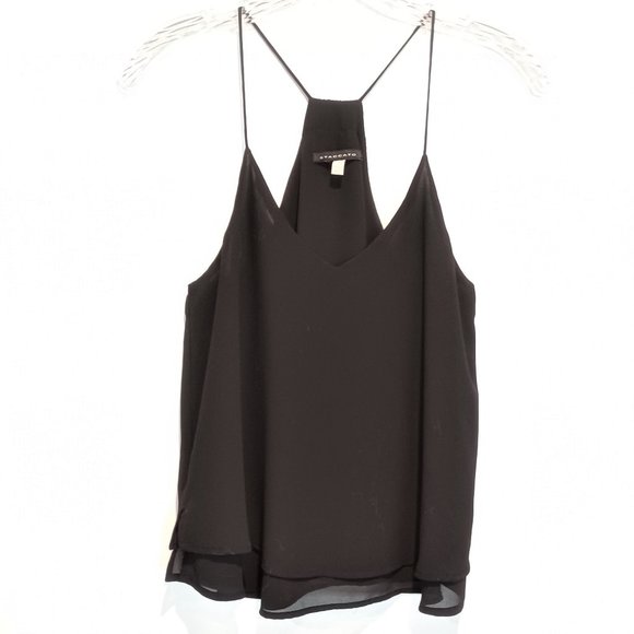 Staccato strappy flowy black v-neck racerback tank camisole top - Picture 1 of 3